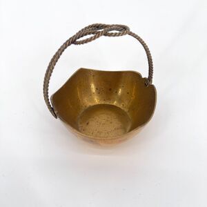 Brass Trinket Bowl Candy Dish Knotted Rope Handle Decorative Accent Aged Patina